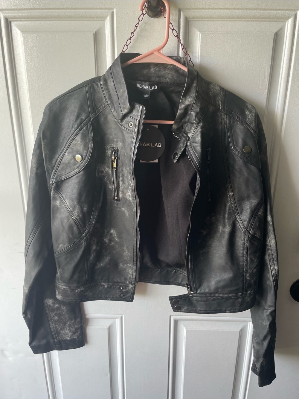 REHAB Black Leather Jacket with Label Detail